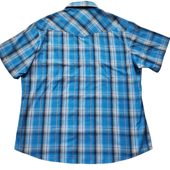Wrangler Men's Pearl Snap Western Shirt Short Sleeve Blue Plaid Sz XL - Picture 2 of 4